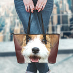 Jack Russell Terrier Portrait Print Leather Tote Bag