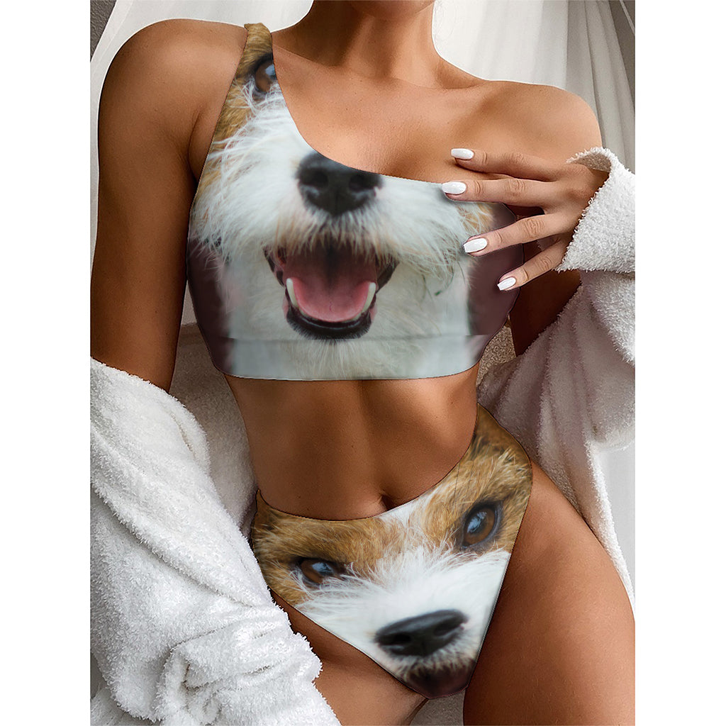 Jack Russell Terrier Portrait Print One Shoulder Bikini Top