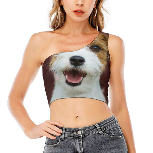 Jack Russell Terrier Portrait Print One Shoulder Crop Top