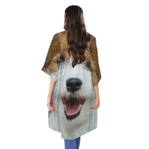 Jack Russell Terrier Portrait Print Open Front Beach Cover Up