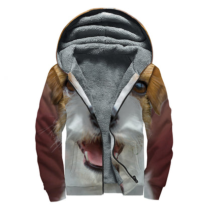 Jack Russell Terrier Portrait Print Sherpa Lined Zip Up Hoodie