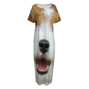 Jack Russell Terrier Portrait Print Short Sleeve Long Nightdress