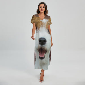 Jack Russell Terrier Portrait Print Short Sleeve Maxi Dress