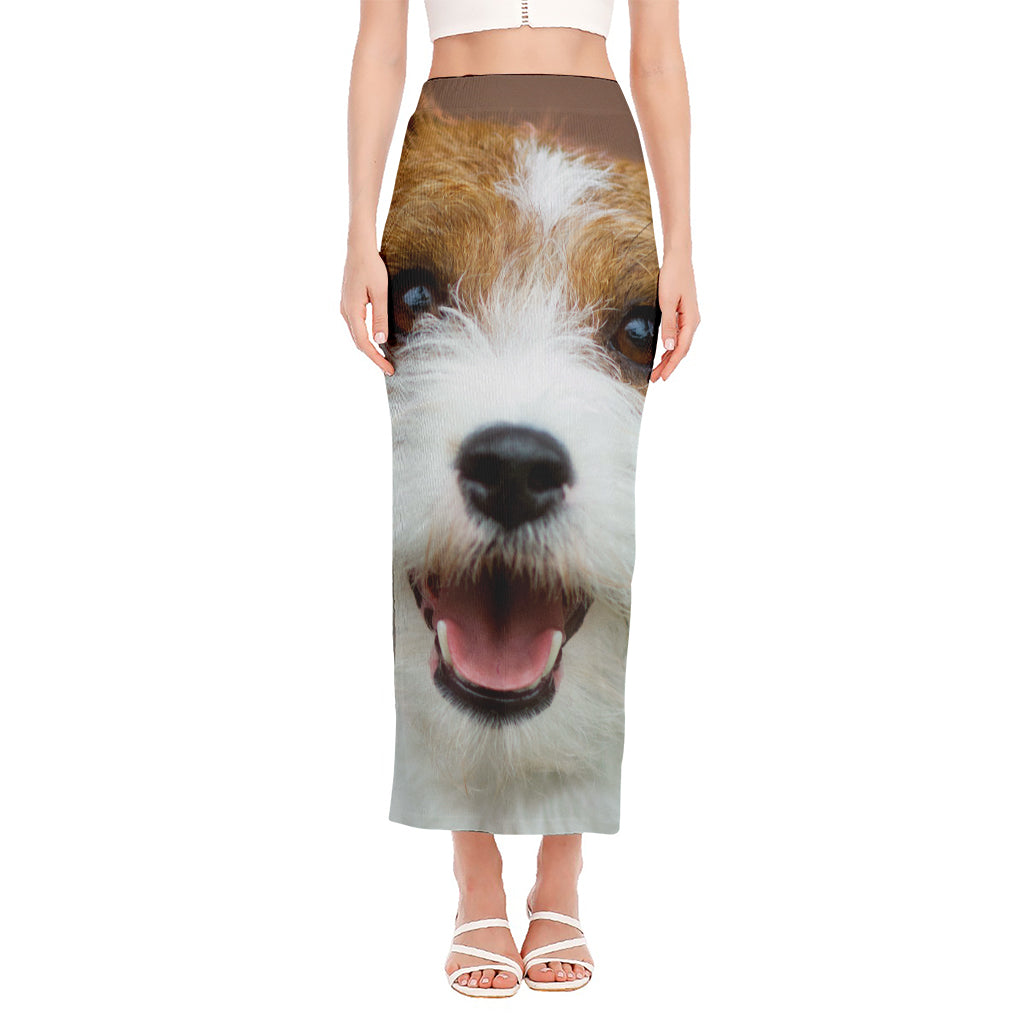 Jack Russell Terrier Portrait Print Side Slit Maxi Skirt