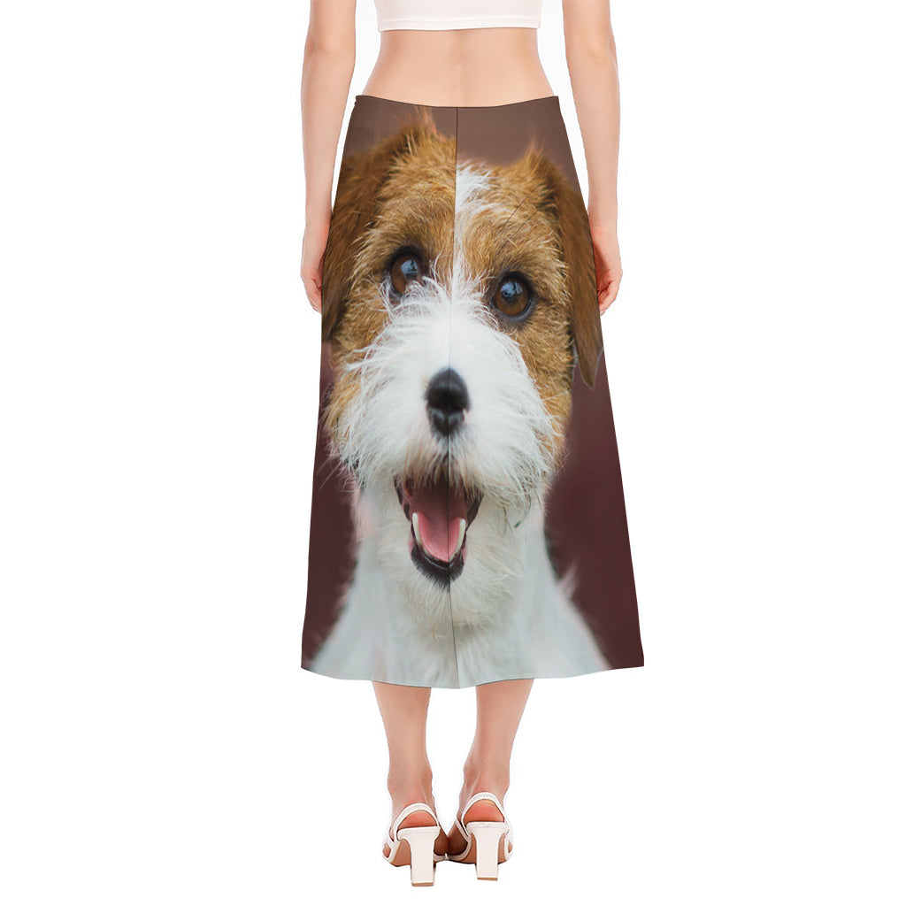 Jack Russell Terrier Portrait Print Side Slit Midi Skirt