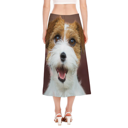 Jack Russell Terrier Portrait Print Side Slit Midi Skirt