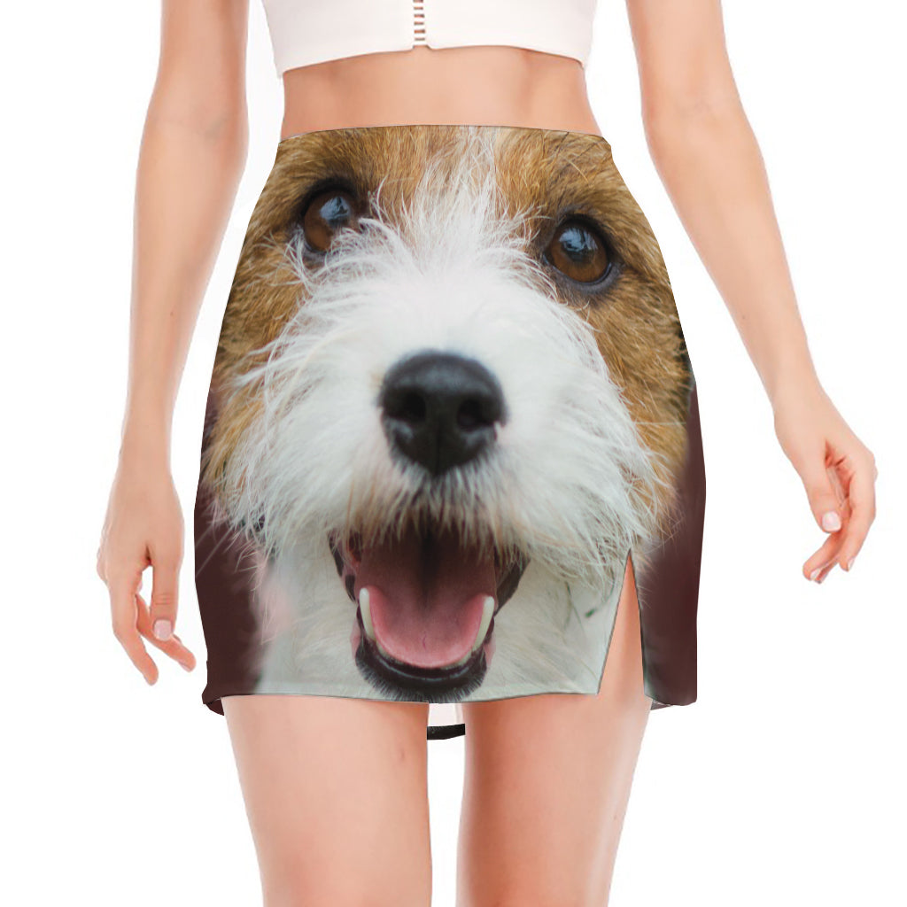 Jack Russell Terrier Portrait Print Side Slit Mini Skirt