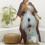 Jack Russell Terrier Portrait Print Silk V-Neck Kaftan Dress