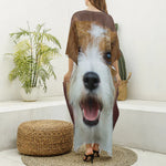 Jack Russell Terrier Portrait Print Silk V-Neck Kaftan Dress