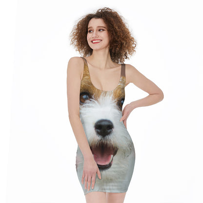 Jack Russell Terrier Portrait Print Sleeveless Bodycon Dress