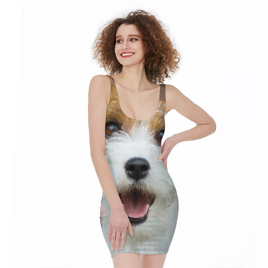 Jack Russell Terrier Portrait Print Sleeveless Bodycon Dress