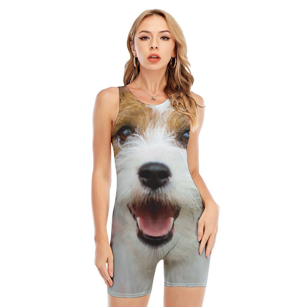 Jack Russell Terrier Portrait Print Sleeveless One Piece Swimsuit