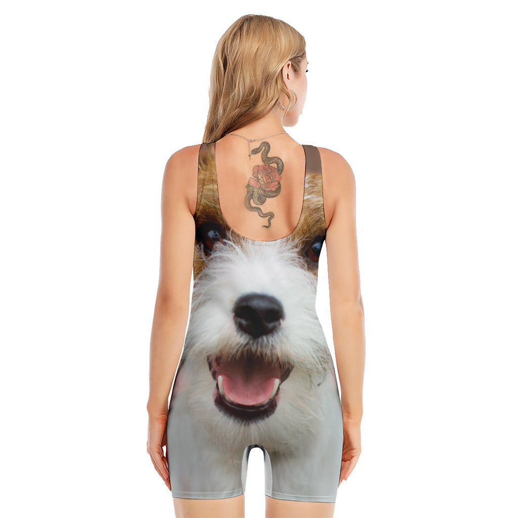 Jack Russell Terrier Portrait Print Sleeveless One Piece Swimsuit