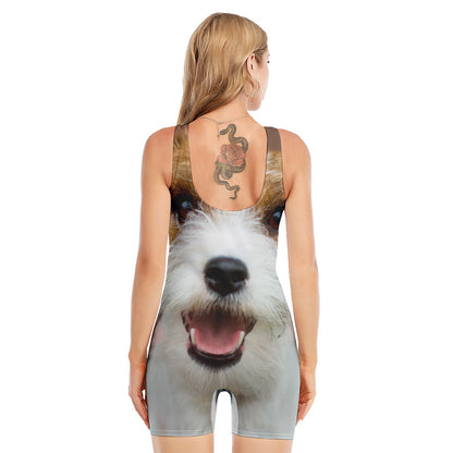 Jack Russell Terrier Portrait Print Sleeveless One Piece Swimsuit
