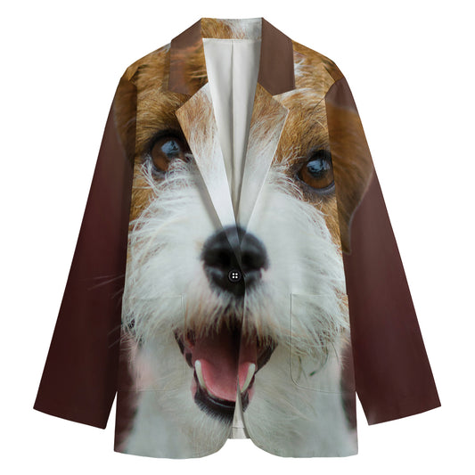 Jack Russell Terrier Portrait Print Women's Cotton Blazer