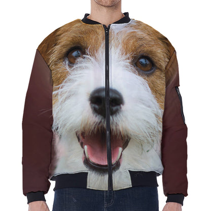 Jack Russell Terrier Portrait Print Zip Sleeve Bomber Jacket