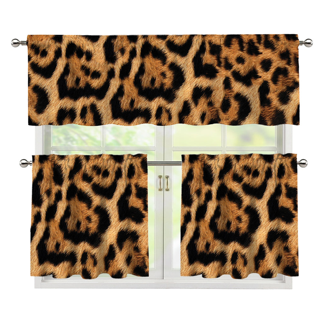 Jaguar Fur Pattern Print 3 Piece Kitchen Curtains