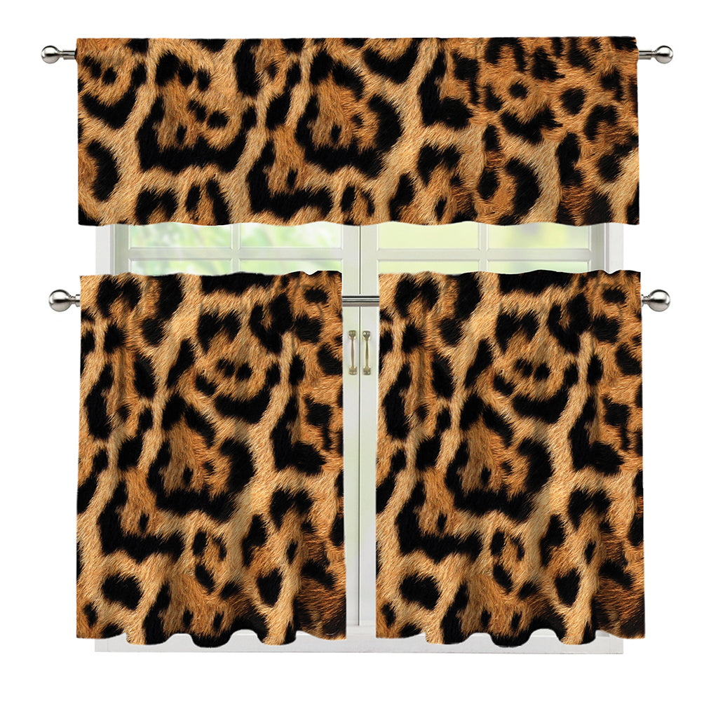 Jaguar Fur Pattern Print 3 Piece Kitchen Curtains