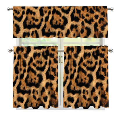 Jaguar Fur Pattern Print 3 Piece Kitchen Curtains