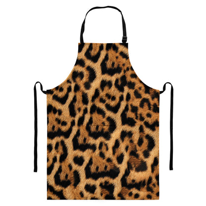 Jaguar Fur Pattern Print Bib Apron With Pocket