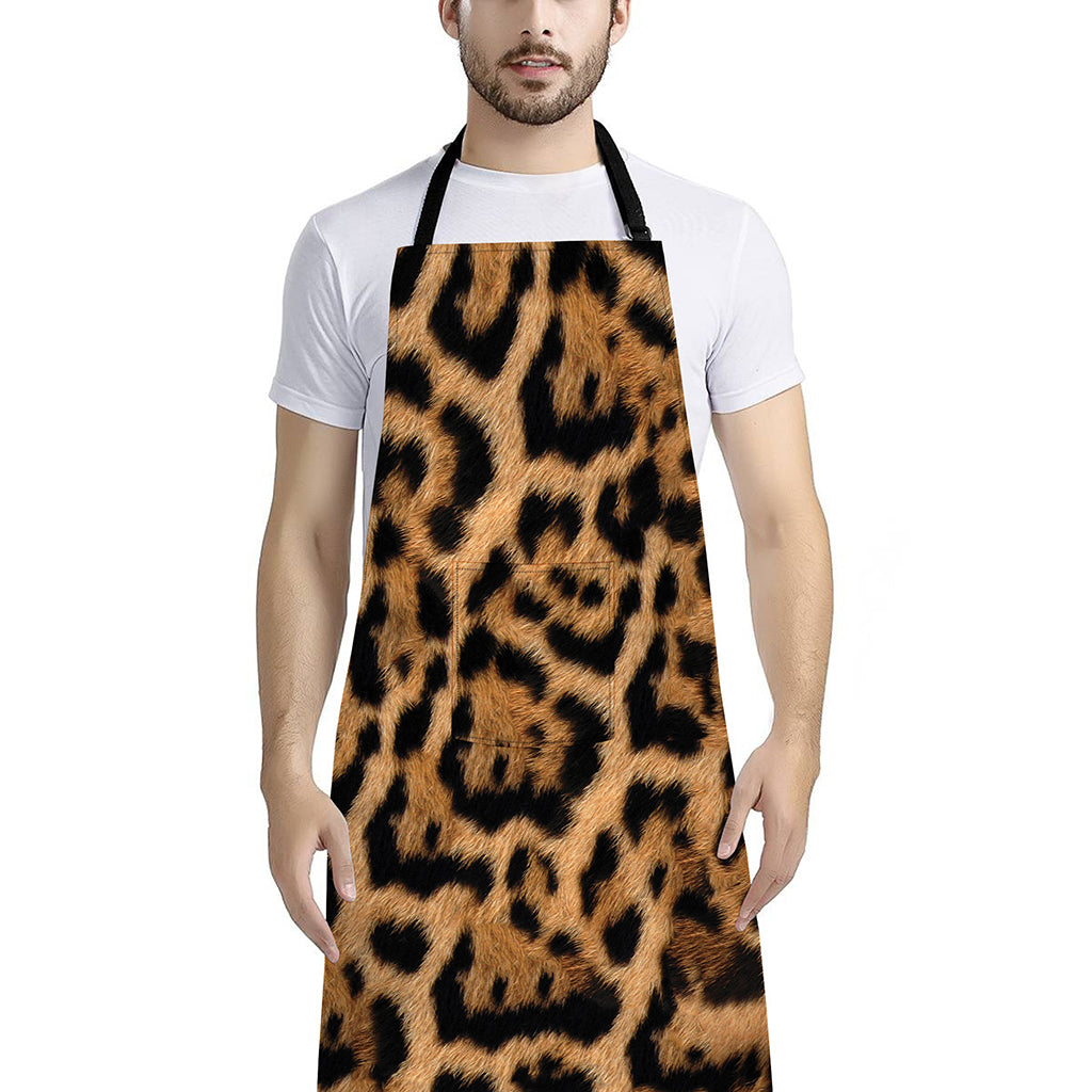 Jaguar Fur Pattern Print Bib Apron With Pocket