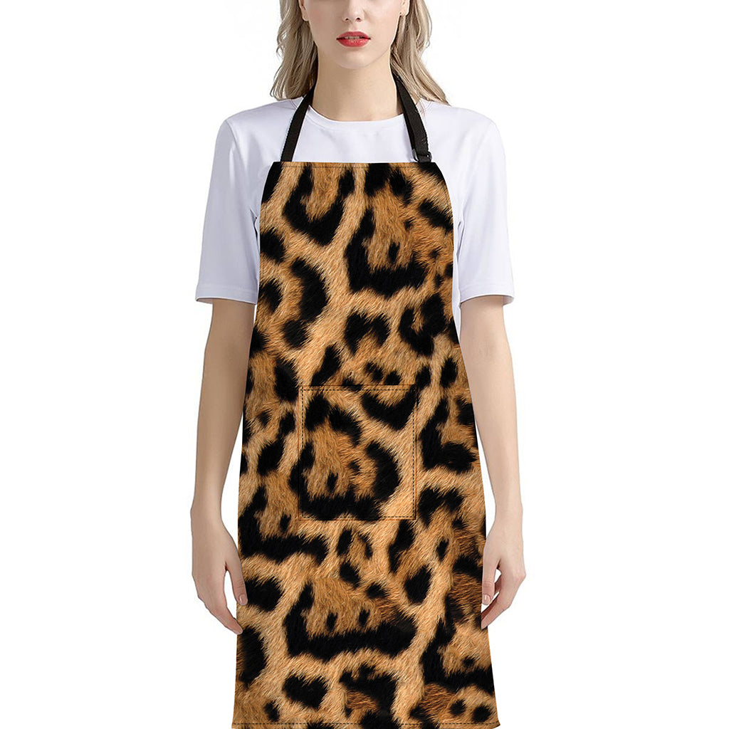 Jaguar Fur Pattern Print Bib Apron With Pocket