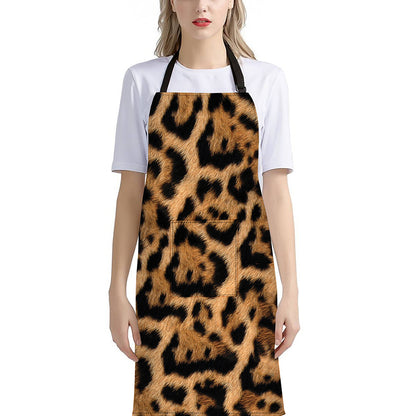 Jaguar Fur Pattern Print Bib Apron With Pocket