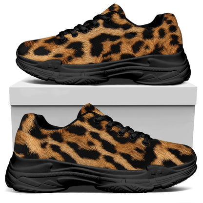 Jaguar Fur Pattern Print Black Chunky Shoes