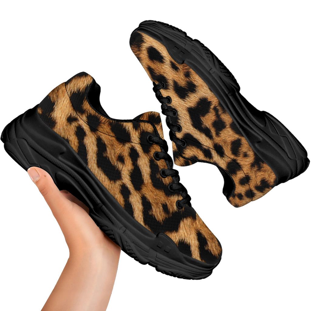 Jaguar Fur Pattern Print Black Chunky Shoes