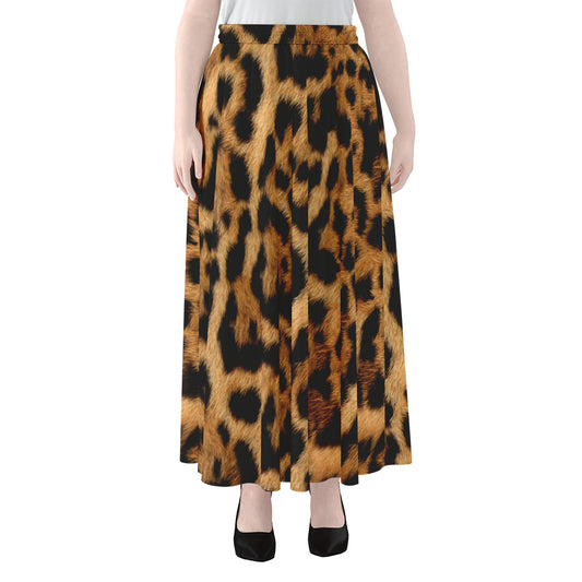 Jaguar Fur Pattern Print Chiffon Maxi Skirt