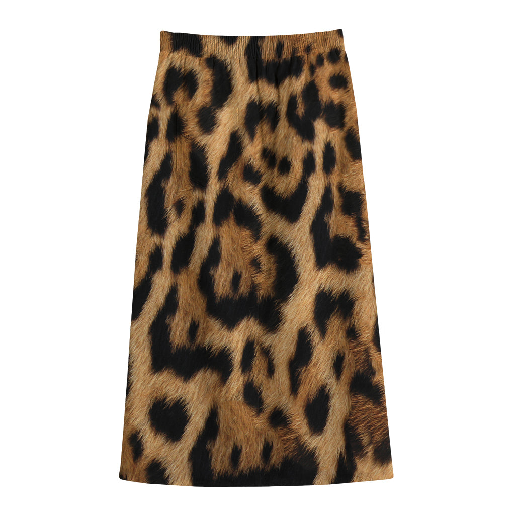 Jaguar Fur Pattern Print Cotton Front Slit Maxi Skirt