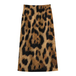 Jaguar Fur Pattern Print Cotton Front Slit Maxi Skirt