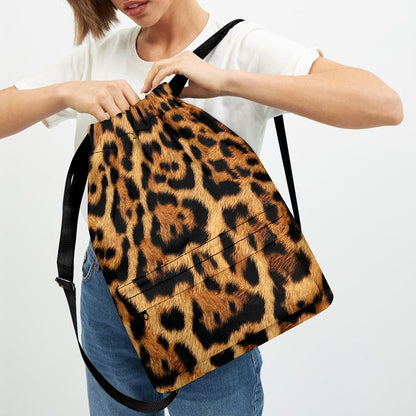 Jaguar Fur Pattern Print Drawstring Backpack