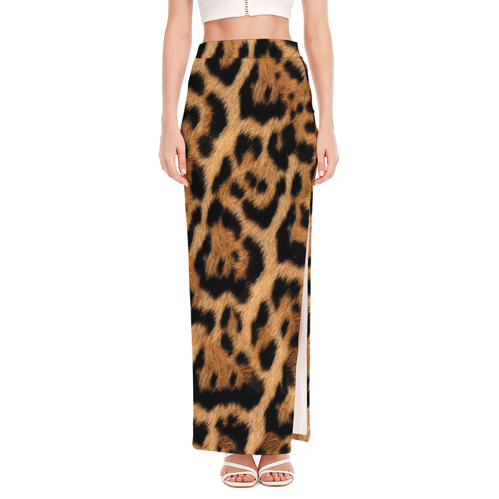 Jaguar Fur Pattern Print High Slit Maxi Skirt