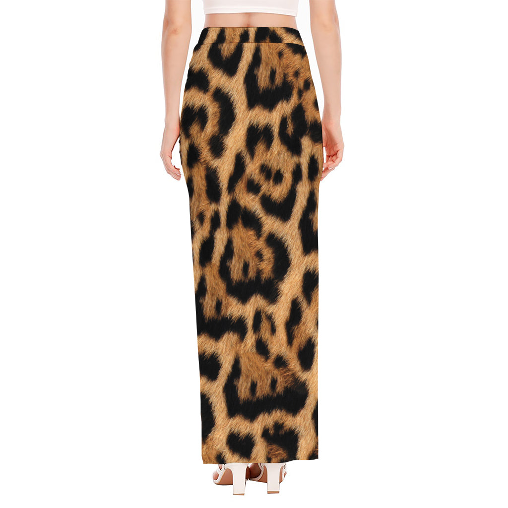 Jaguar Fur Pattern Print High Slit Maxi Skirt