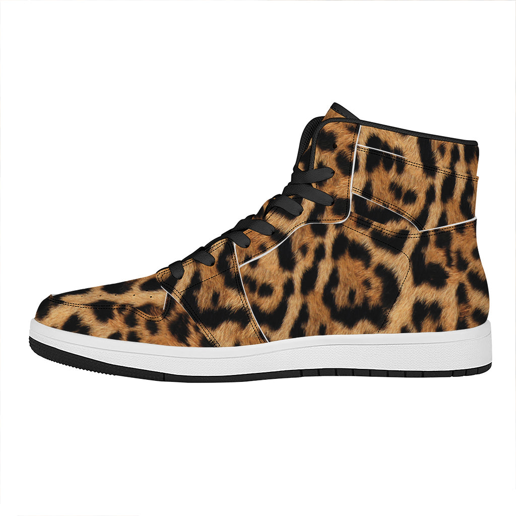 Jaguar Fur Pattern Print High Top Leather Sneakers