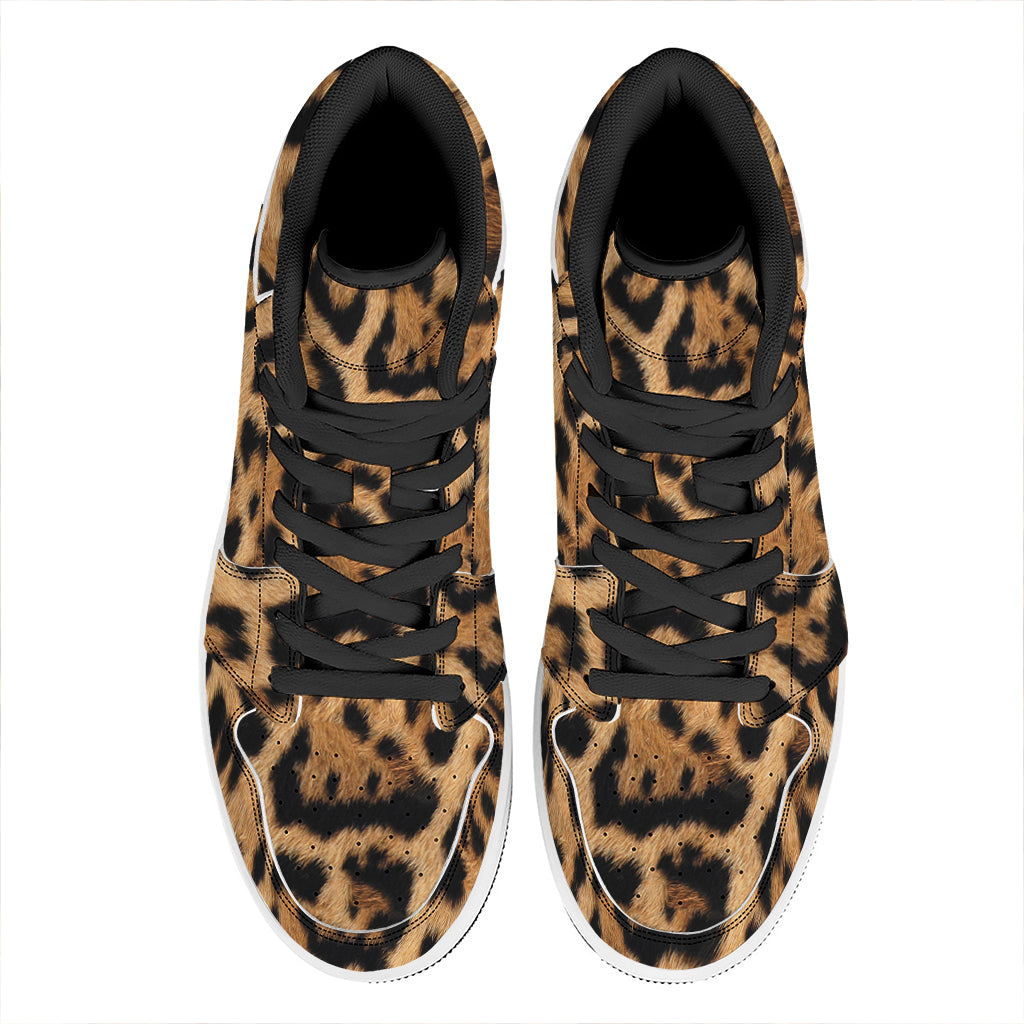 Jaguar Fur Pattern Print High Top Leather Sneakers
