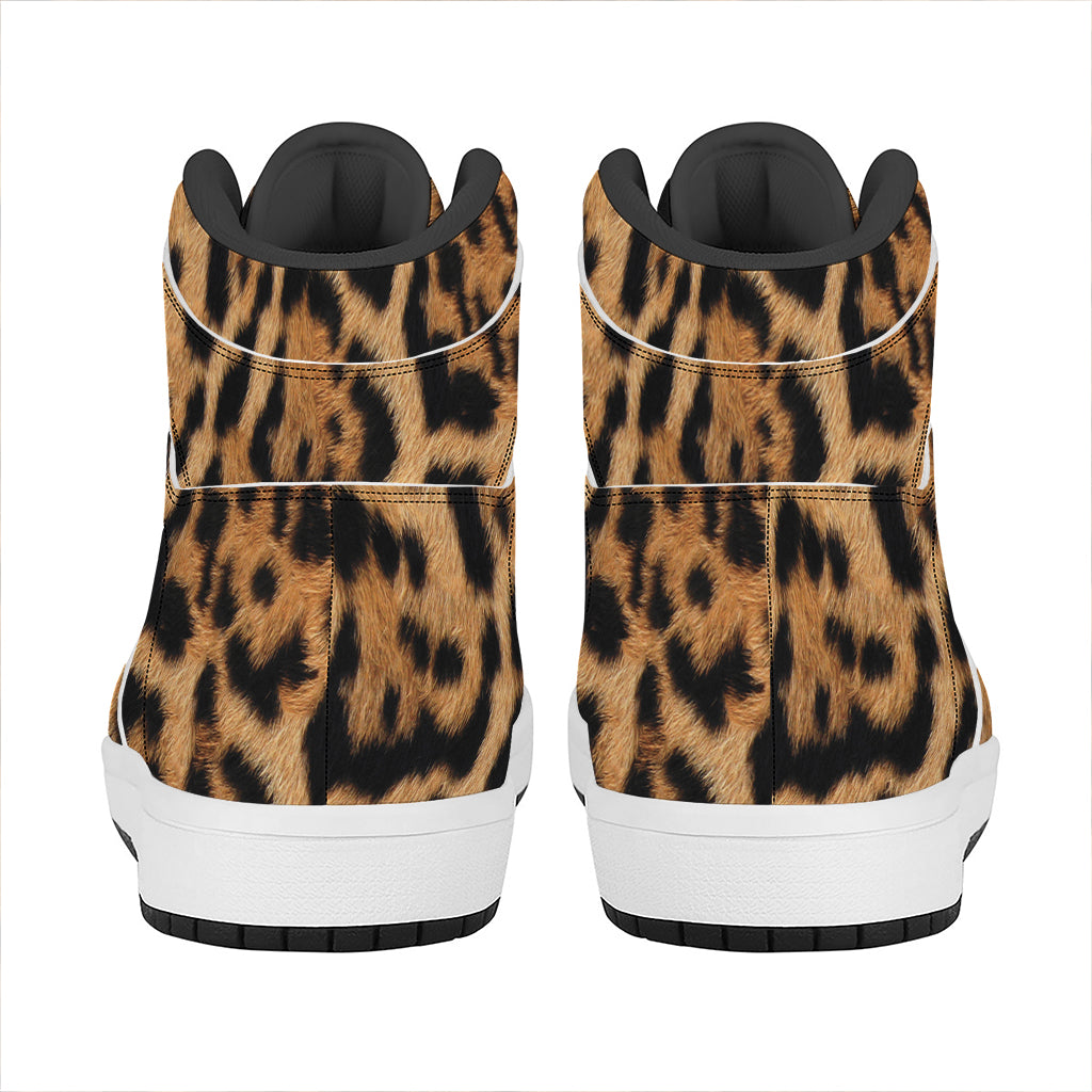 Jaguar Fur Pattern Print High Top Leather Sneakers
