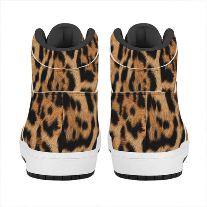 Jaguar Fur Pattern Print High Top Leather Sneakers