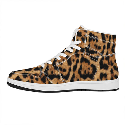 Jaguar Fur Pattern Print High Top Leather Sneakers