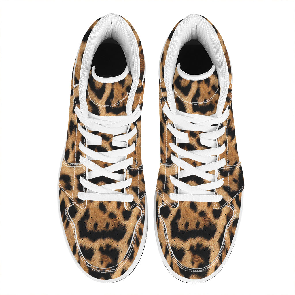 Jaguar Fur Pattern Print High Top Leather Sneakers