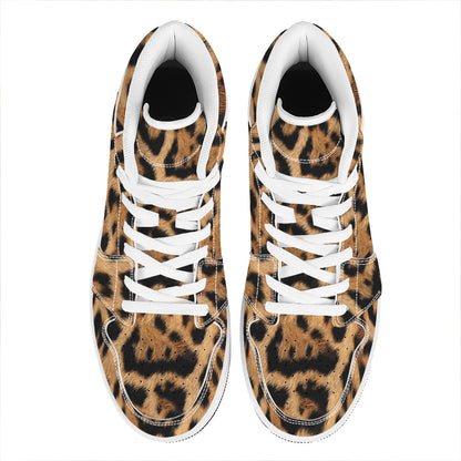 Jaguar Fur Pattern Print High Top Leather Sneakers