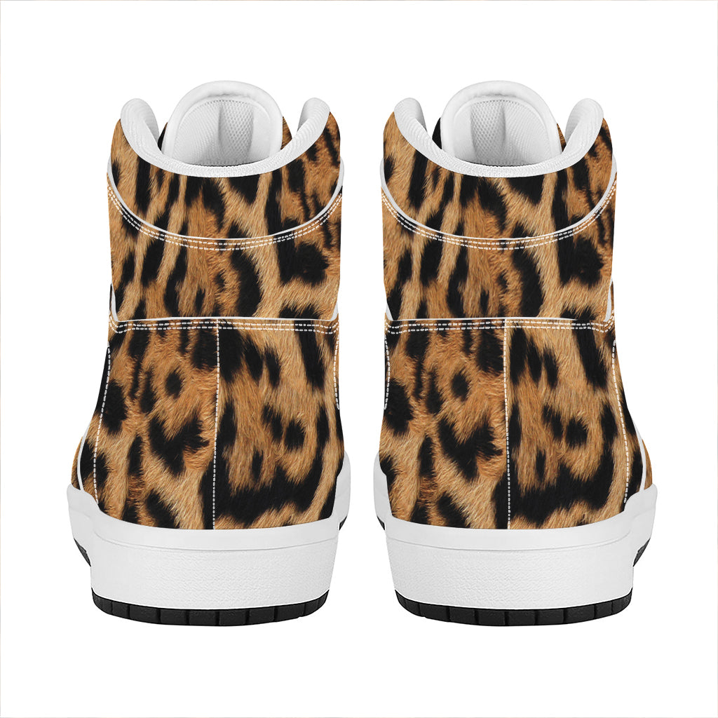 Jaguar Fur Pattern Print High Top Leather Sneakers