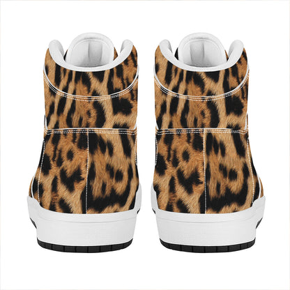 Jaguar Fur Pattern Print High Top Leather Sneakers