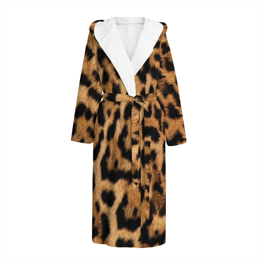 Jaguar Fur Pattern Print Hooded Bathrobe