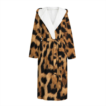 Jaguar Fur Pattern Print Hooded Bathrobe