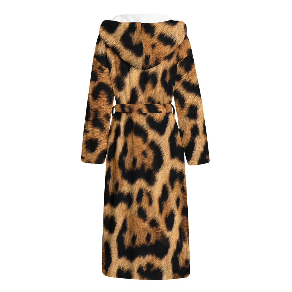 Jaguar Fur Pattern Print Hooded Bathrobe