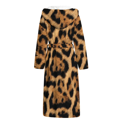 Jaguar Fur Pattern Print Hooded Bathrobe