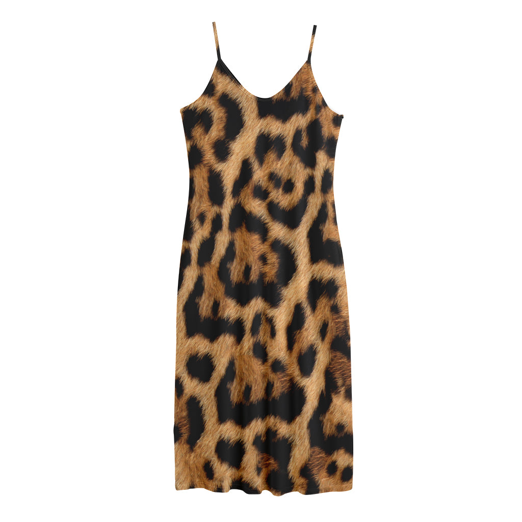 Jaguar Fur Pattern Print Jersey Midi Cami Dress