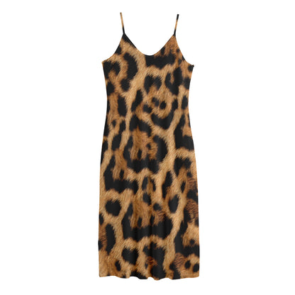 Jaguar Fur Pattern Print Jersey Midi Cami Dress